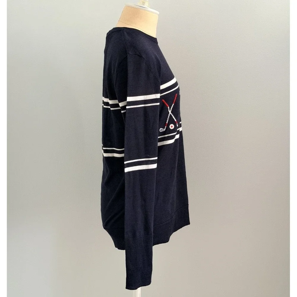 NWT L'Etoile Sport Women's M The Club Merino Wool Sweater Navy Blue Cozy Golf